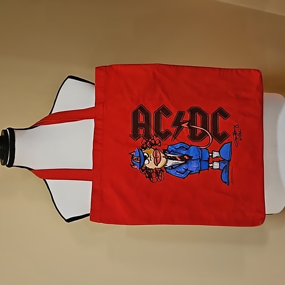 ACDC Tote Bag | Angus Young School Boy Cartoon Logo Red 15x13" Unisex AC/DC Rock - Picture 1 of 4